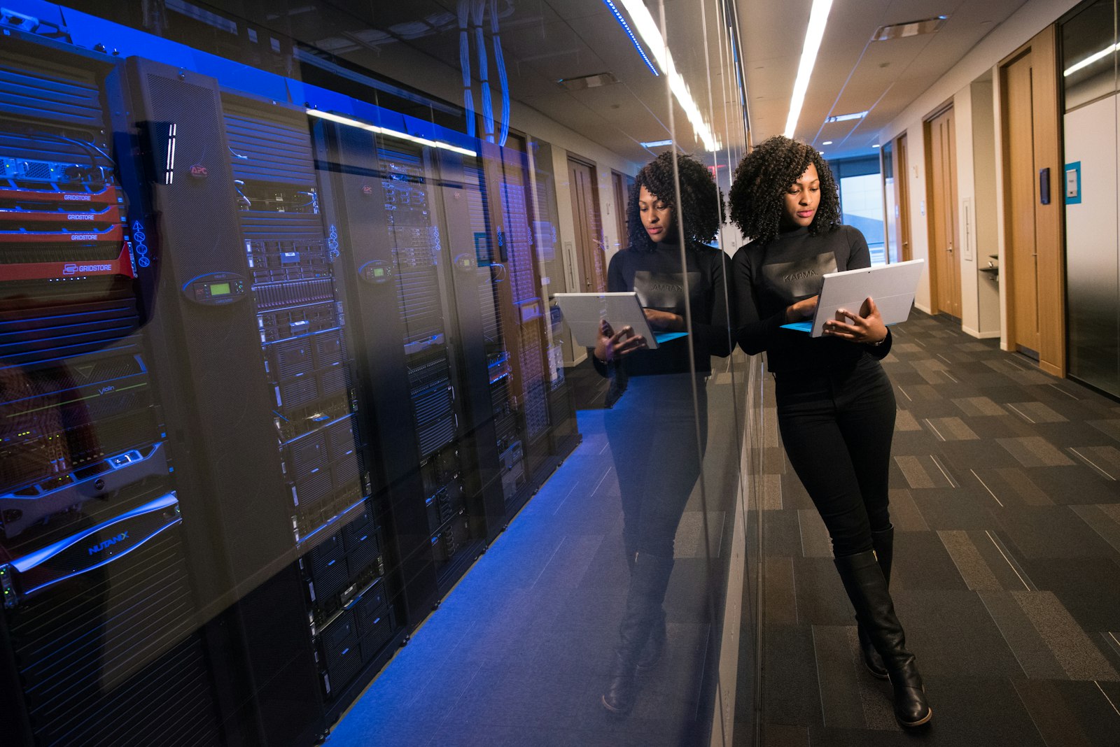 Infrastructure engineers reviewing systems in a data center